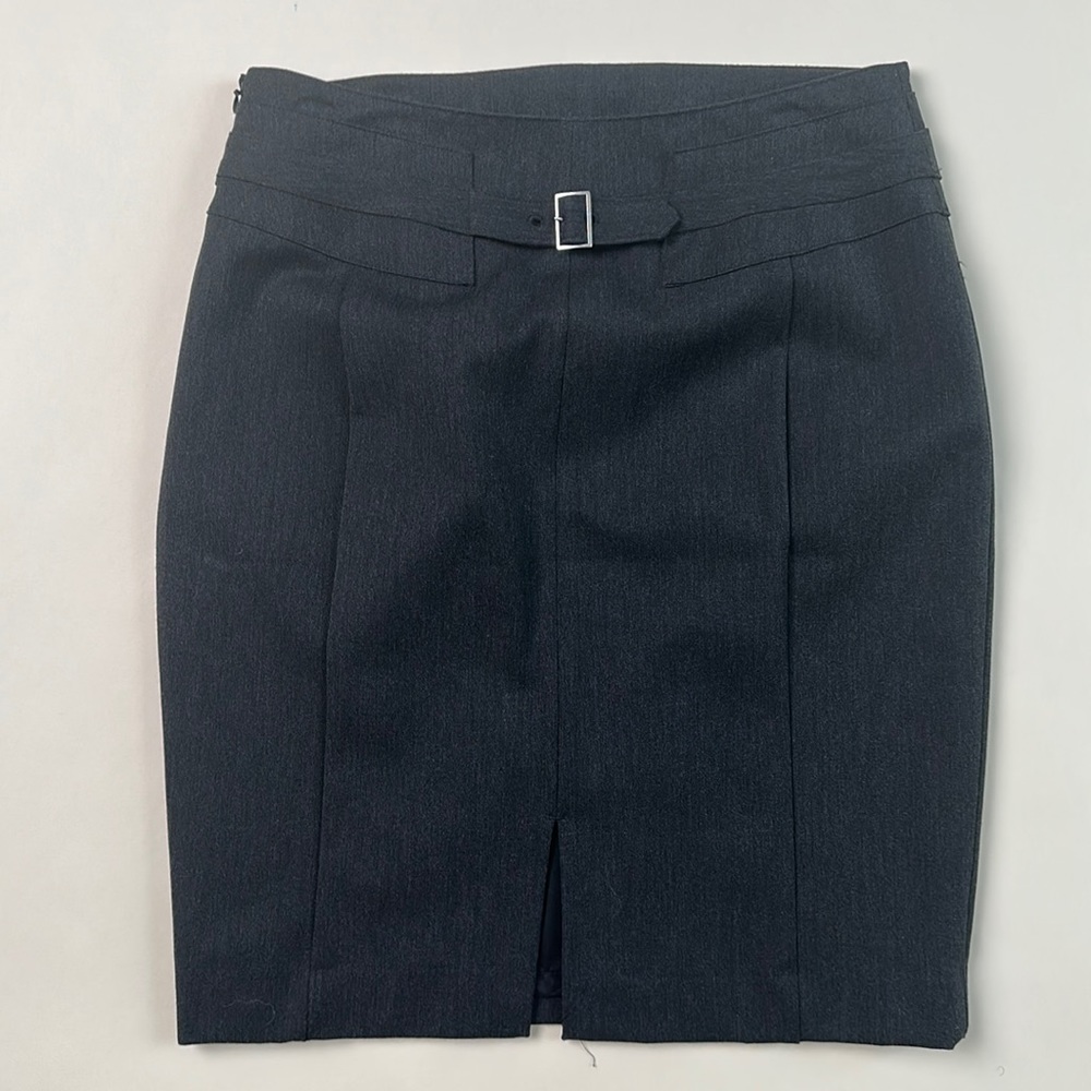 Grey pencil skirt with buckle detail